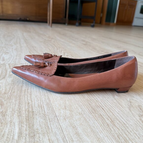 Vintage Eddie Bauer Leather Flats - Pointed-Toe Loafers with Tassels - Sz 8 - - Picture 2 of 10